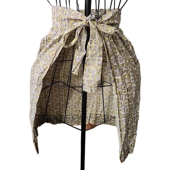 Vtg Handmade Half Apron with Yellow Rose Pocket 20" waist 23.5 lgth 18"x2 ties - Picture 2 of 5